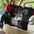 Hawaiian Whale and Kanaka Maoli Symbol Quilt Hibiscus with Hawaii Map and Polynesian Tattoo Grayscale Color