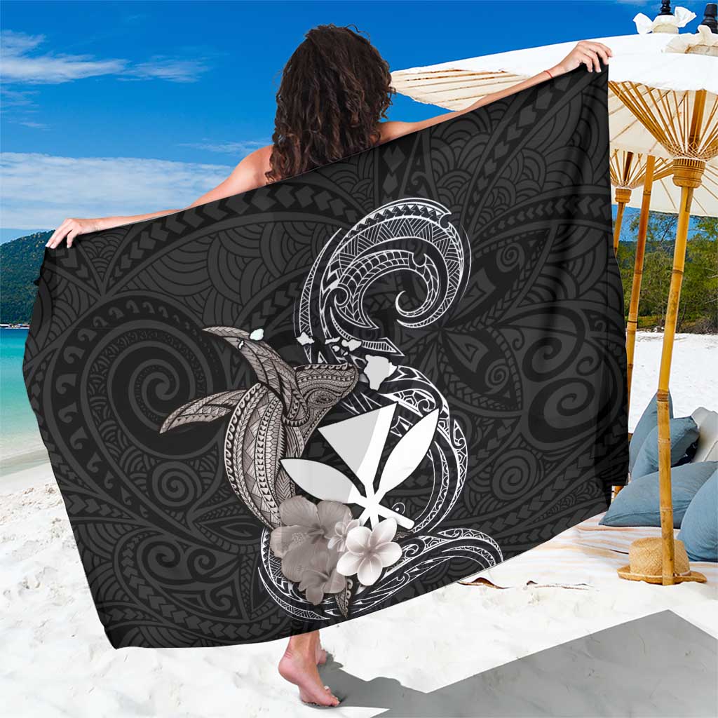 Hawaiian Whale and Kanaka Maoli Symbol Sarong Hibiscus with Hawaii Map and Polynesian Tattoo Grayscale Color LT03 One Size 44 x 66 inches Black - Polynesian Pride