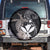 Hawaiian Whale and Kanaka Maoli Symbol Spare Tire Cover Hibiscus with Hawaii Map and Polynesian Tattoo Grayscale Color