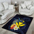 Hawaiian Whale and Kanaka Maoli Symbol Area Rug Hibiscus with Hawaii Map and Polynesian Tattoo Deep Sea Color