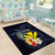 Hawaiian Whale and Kanaka Maoli Symbol Area Rug Hibiscus with Hawaii Map and Polynesian Tattoo Deep Sea Color