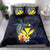 Hawaiian Whale and Kanaka Maoli Symbol Bedding Set Hibiscus with Hawaii Map and Polynesian Tattoo Deep Sea Color