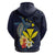 Hawaiian Whale and Kanaka Maoli Symbol Hoodie Hibiscus with Hawaii Map and Polynesian Tattoo Deep Sea Color