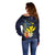 Hawaiian Whale and Kanaka Maoli Symbol Off Shoulder Sweater Hibiscus with Hawaii Map and Polynesian Tattoo Deep Sea Color