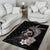 Hawaiian Whale and Volcanic Eruption Area Rug Hibiscus and Kakau Pattern Grayscale Color