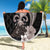 Hawaiian Whale and Volcanic Eruption Beach Blanket Hibiscus and Kakau Pattern Grayscale Color