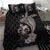 Hawaiian Whale and Volcanic Eruption Bedding Set Hibiscus and Kakau Pattern Grayscale Color