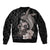 Hawaiian Whale and Volcanic Eruption Bomber Jacket Hibiscus and Kakau Pattern Grayscale Color