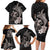 Hawaiian Whale and Volcanic Eruption Family Matching Long Sleeve Bodycon Dress and Hawaiian Shirt Hibiscus and Kakau Pattern Grayscale Color