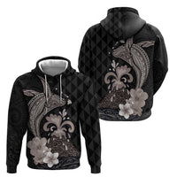 Hawaiian Whale and Volcanic Eruption Hoodie Hibiscus and Kakau Pattern Grayscale Color LT03 - Polynesian Pride