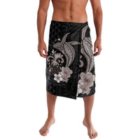 Hawaiian Whale and Volcanic Eruption Lavalava Hibiscus and Kakau Pattern Grayscale Color LT03 Black - Polynesian Pride