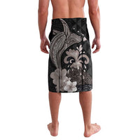 Hawaiian Whale and Volcanic Eruption Lavalava Hibiscus and Kakau Pattern Grayscale Color LT03 - Polynesian Pride