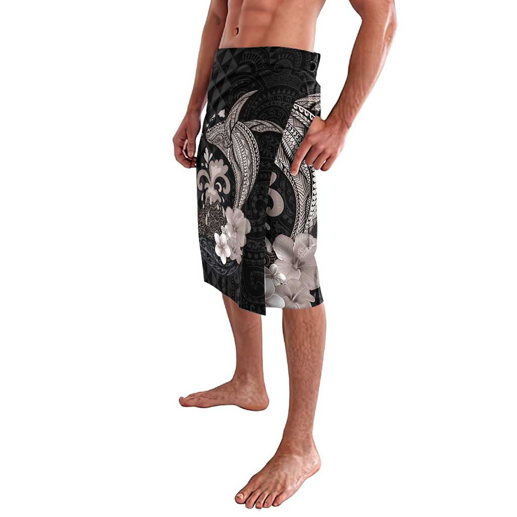Hawaiian Whale and Volcanic Eruption Lavalava Hibiscus and Kakau Pattern Grayscale Color LT03 - Polynesian Pride