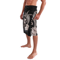 Hawaiian Whale and Volcanic Eruption Lavalava Hibiscus and Kakau Pattern Grayscale Color LT03 - Polynesian Pride