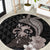 Hawaiian Whale and Volcanic Eruption Round Carpet Hibiscus and Kakau Pattern Grayscale Color