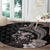 Hawaiian Whale and Volcanic Eruption Round Carpet Hibiscus and Kakau Pattern Grayscale Color