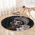 Hawaiian Whale and Volcanic Eruption Round Carpet Hibiscus and Kakau Pattern Grayscale Color