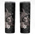 Hawaiian Whale and Volcanic Eruption Skinny Tumbler Hibiscus and Kakau Pattern Grayscale Color