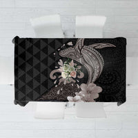 Hawaiian Whale and Volcanic Eruption Tablecloth Hibiscus and Kakau Pattern Grayscale Color LT03 Black - Polynesian Pride