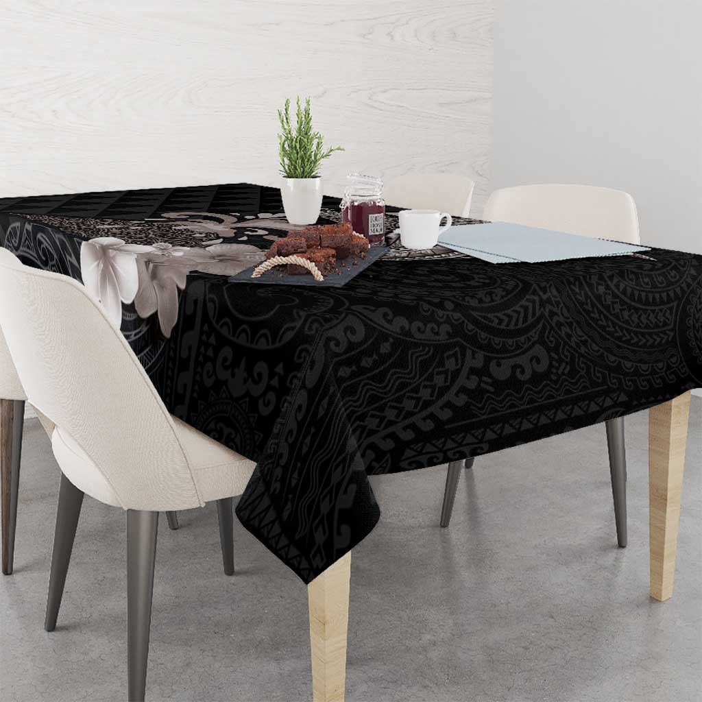 Hawaiian Whale and Volcanic Eruption Tablecloth Hibiscus and Kakau Pattern Grayscale Color LT03 - Polynesian Pride