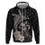 Hawaiian Whale and Volcanic Eruption Zip Hoodie Hibiscus and Kakau Pattern Grayscale Color