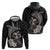 Hawaiian Whale and Volcanic Eruption Zip Hoodie Hibiscus and Kakau Pattern Grayscale Color