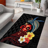 Hawaiian Whale and Volcanic Eruption Area Rug Hibiscus and Kakau Pattern LT03 - Polynesian Pride