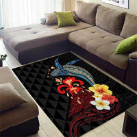 Hawaiian Whale and Volcanic Eruption Area Rug Hibiscus and Kakau Pattern LT03 - Polynesian Pride