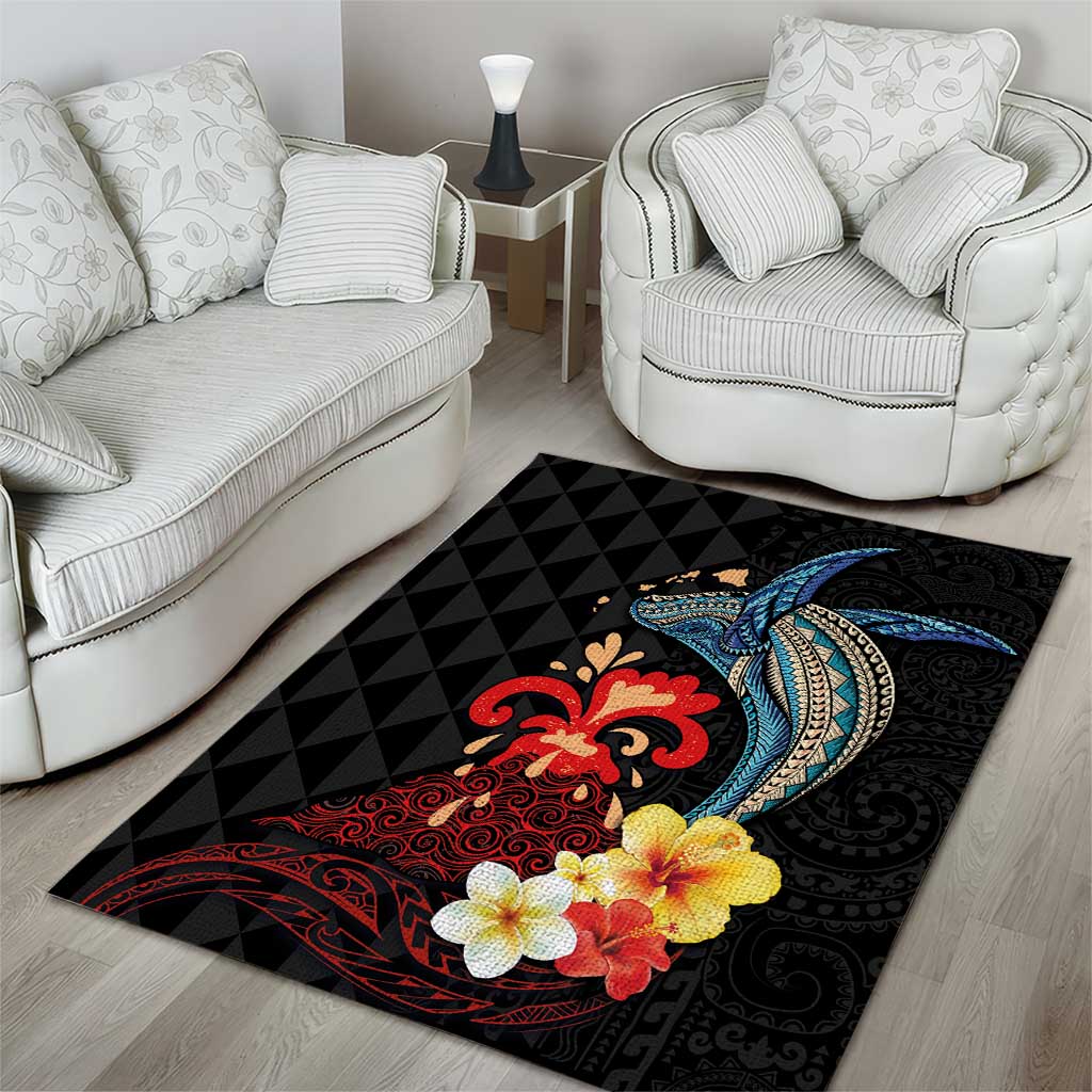 Hawaiian Whale and Volcanic Eruption Area Rug Hibiscus and Kakau Pattern LT03 - Polynesian Pride