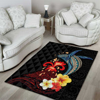 Hawaiian Whale and Volcanic Eruption Area Rug Hibiscus and Kakau Pattern LT03 - Polynesian Pride