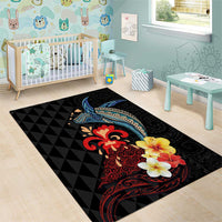 Hawaiian Whale and Volcanic Eruption Area Rug Hibiscus and Kakau Pattern LT03 - Polynesian Pride