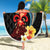 Hawaiian Whale and Volcanic Eruption Beach Blanket Hibiscus and Kakau Pattern