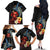 Hawaiian Whale and Volcanic Eruption Family Matching Off The Shoulder Long Sleeve Dress and Hawaiian Shirt Hibiscus and Kakau Pattern