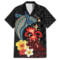 Hawaiian Whale and Volcanic Eruption Hawaiian Shirt Hibiscus and Kakau Pattern LT03 Black - Polynesian Pride