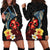 Hawaiian Whale and Volcanic Eruption Hoodie Dress Hibiscus and Kakau Pattern