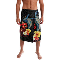 Hawaiian Whale and Volcanic Eruption Lavalava Hibiscus and Kakau Pattern LT03 Black - Polynesian Pride
