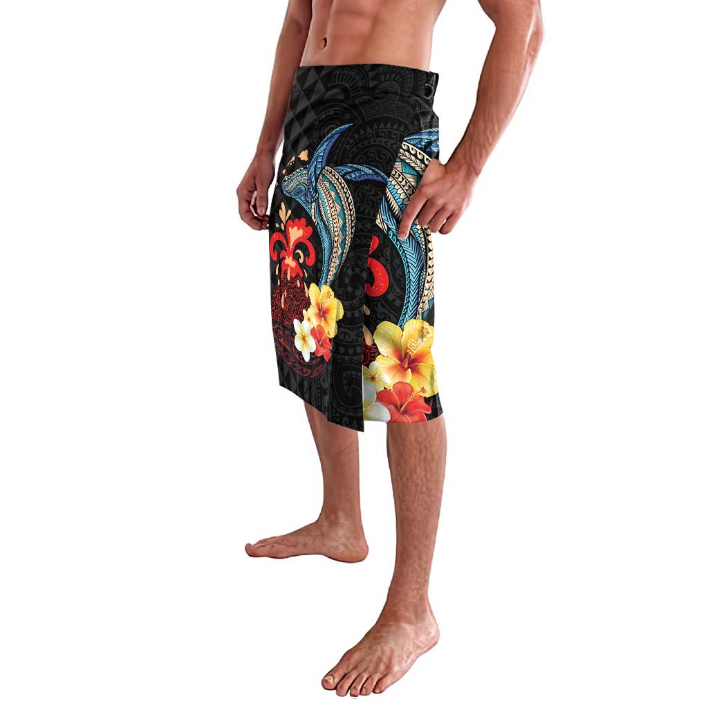 Hawaiian Whale and Volcanic Eruption Lavalava Hibiscus and Kakau Pattern LT03 - Polynesian Pride