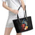 Hawaiian Whale and Volcanic Eruption Leather Tote Bag Hibiscus and Kakau Pattern