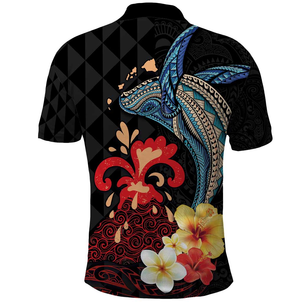 Hawaiian Whale and Volcanic Eruption Polo Shirt Hibiscus and Kakau Pattern LT03 - Polynesian Pride