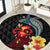 Hawaiian Whale and Volcanic Eruption Round Carpet Hibiscus and Kakau Pattern