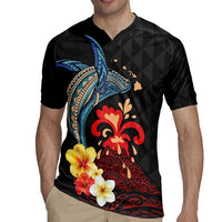Hawaiian Whale and Volcanic Eruption Rugby Jersey Hibiscus and Kakau Pattern LT03 - Polynesian Pride