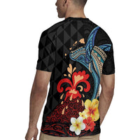 Hawaiian Whale and Volcanic Eruption Rugby Jersey Hibiscus and Kakau Pattern LT03 - Polynesian Pride