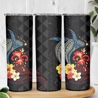 Hawaiian Whale and Volcanic Eruption Skinny Tumbler Hibiscus and Kakau Pattern LT03 - Polynesian Pride