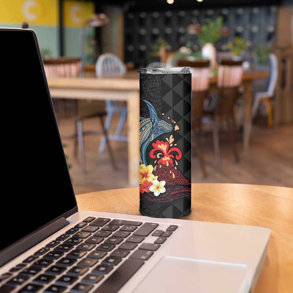 Hawaiian Whale and Volcanic Eruption Skinny Tumbler Hibiscus and Kakau Pattern LT03 - Polynesian Pride