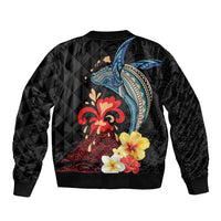 Hawaiian Whale and Volcanic Eruption Sleeve Zip Bomber Jacket Hibiscus and Kakau Pattern LT03 - Polynesian Pride