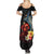 Hawaiian Whale and Volcanic Eruption Summer Maxi Dress Hibiscus and Kakau Pattern