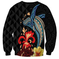 Hawaiian Whale and Volcanic Eruption Sweatshirt Hibiscus and Kakau Pattern LT03 - Polynesian Pride