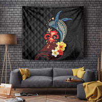 Hawaiian Whale and Volcanic Eruption Tapestry Hibiscus and Kakau Pattern LT03 - Polynesian Pride