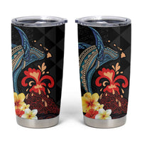 Hawaiian Whale and Volcanic Eruption Tumbler Cup Hibiscus and Kakau Pattern LT03 Black - Polynesian Pride