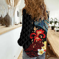 Hawaiian Whale and Volcanic Eruption Women Casual Shirt Hibiscus and Kakau Pattern LT03 - Polynesian Pride
